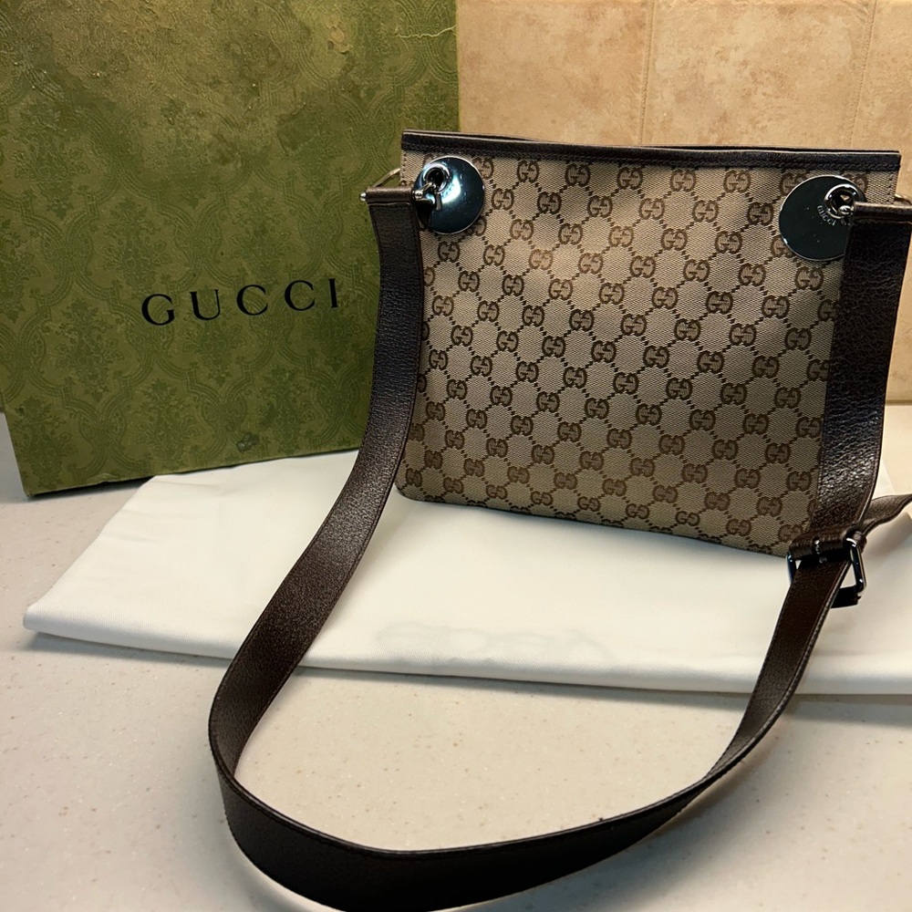 Gucci Tan and Brown Monogram Crossbody Bag